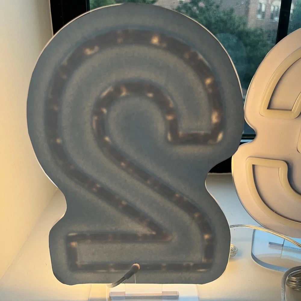 Tabletop neon number sign: 2
